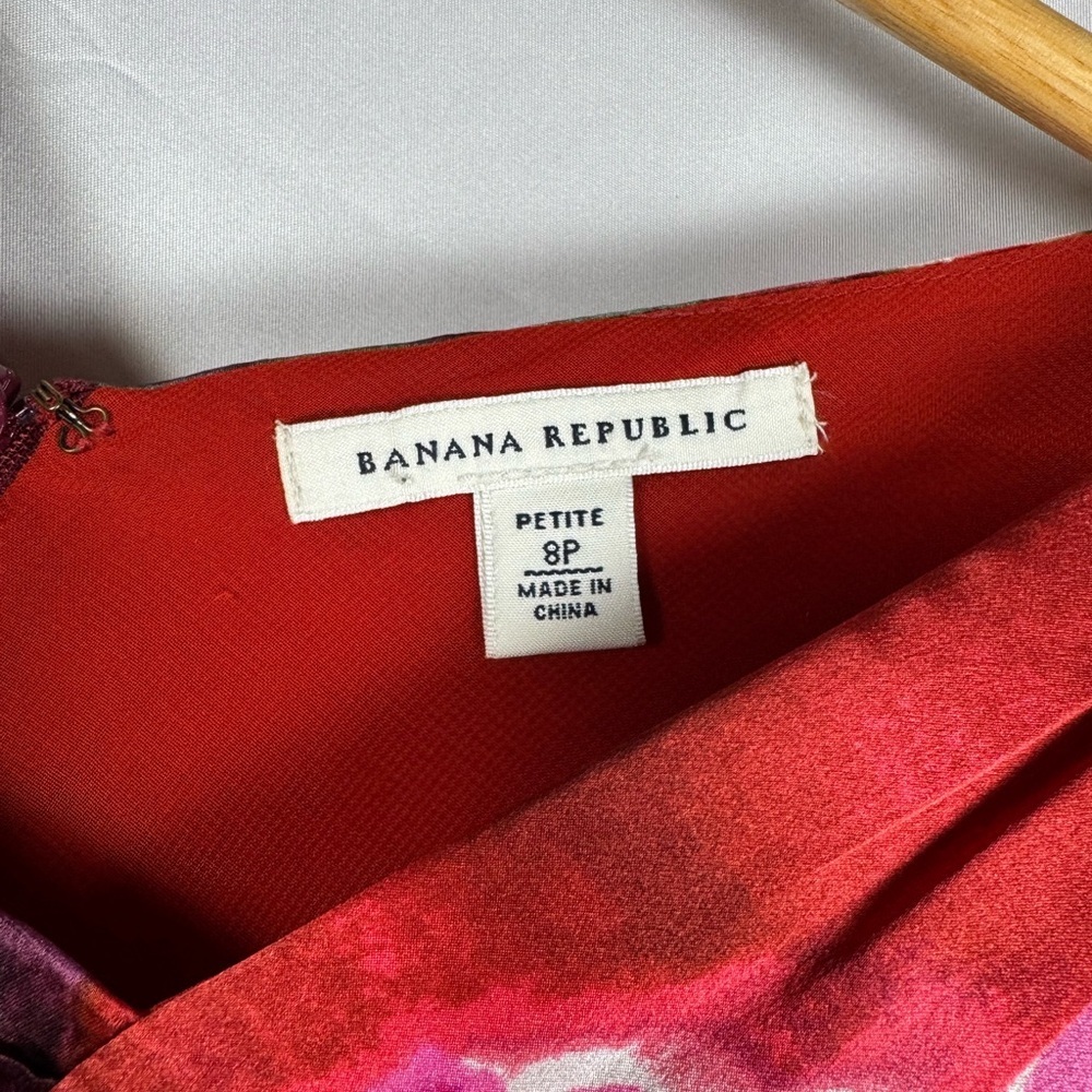 Banana Republic Silk Cocktail Dress Watercolor Wedding Guest Womens Size 8P Red - Picture 4 of 11